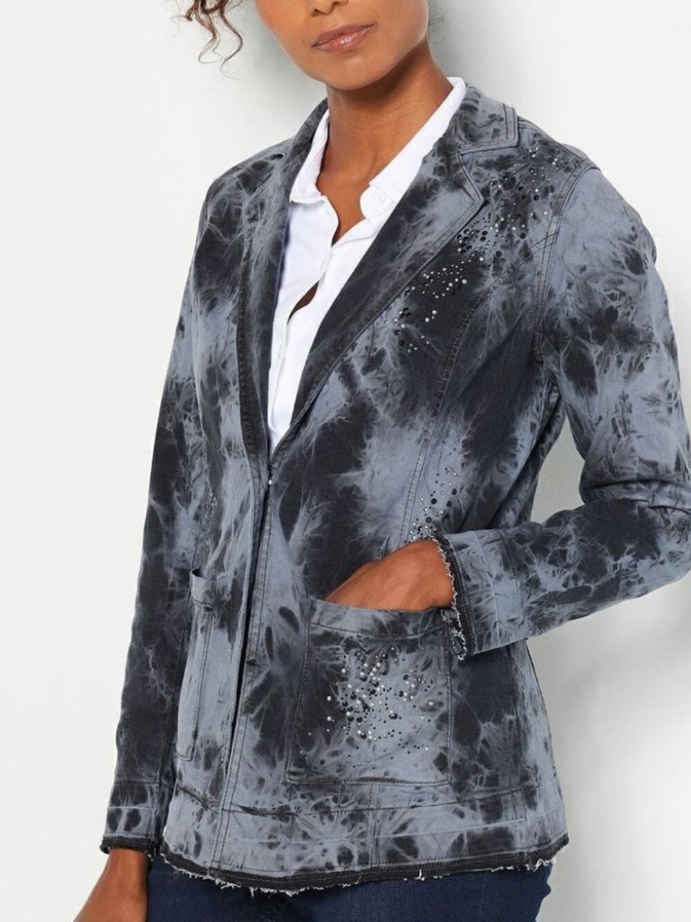 LOGO Lavish by Lori Goldstein Denim Crystals Blazer